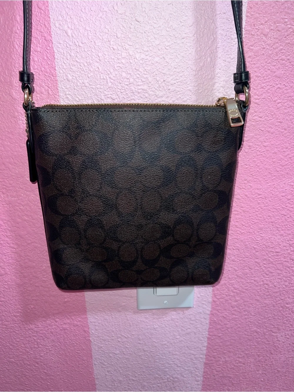 Coach Brown and Black Signature Crossbody Bag
